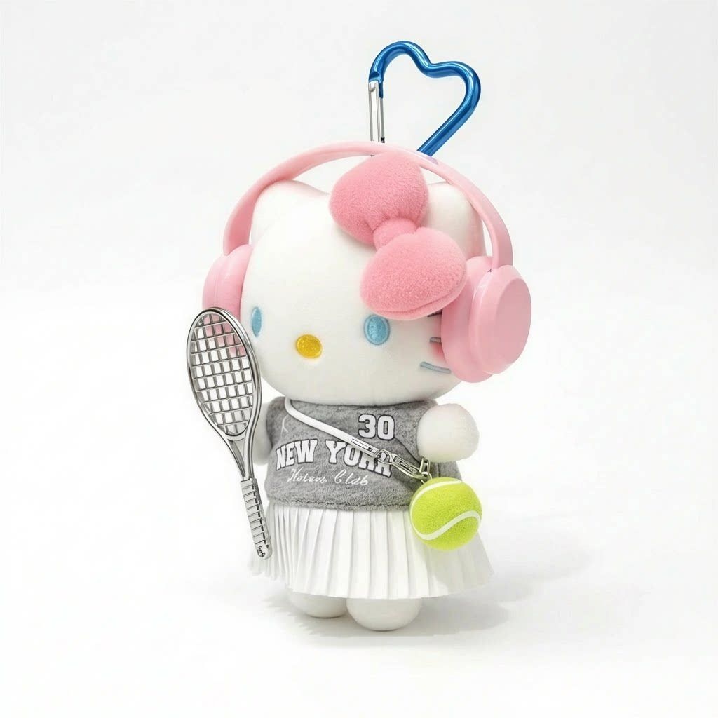 헬로키티 테니스 안흔한 힙한 봉제 인형 키링 핑크 헤드셋 디자인 가방 장식 열쇠고리 귀여운 미니 소품 여