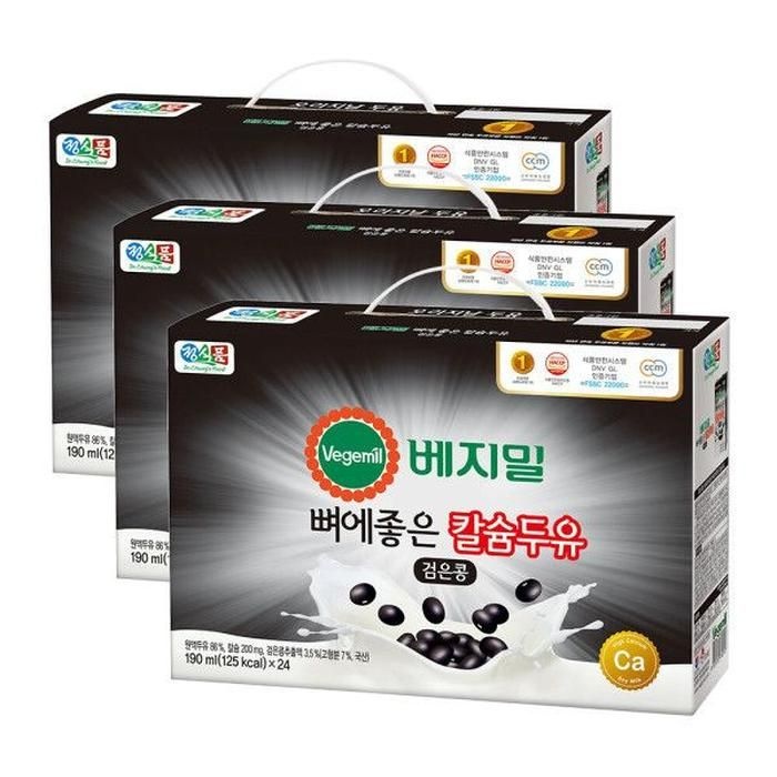 베지밀 검은콩 두유 뼈에좋은 칼슘 190ml 24팩 3박스 GST