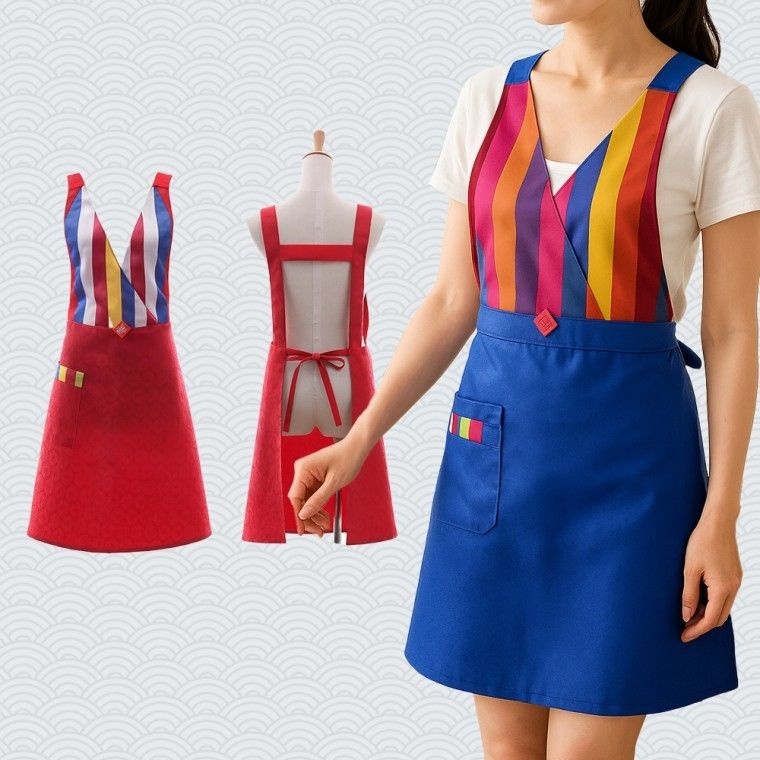 한복앞치마 주방 에이프런 전통 한국 명절 외국인 기념품 선물 H형 저고리 색동 오색 찻집
