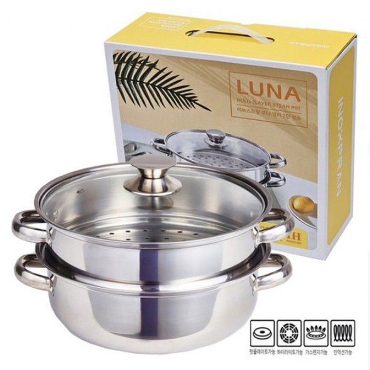 이녹스프랑 루나 인덕션&전골냄비 28cm 스테인레이스 인덕션 2단찜기 전골냄비 28cm 찜기채반 스텐찜통 찜솥 선물세트