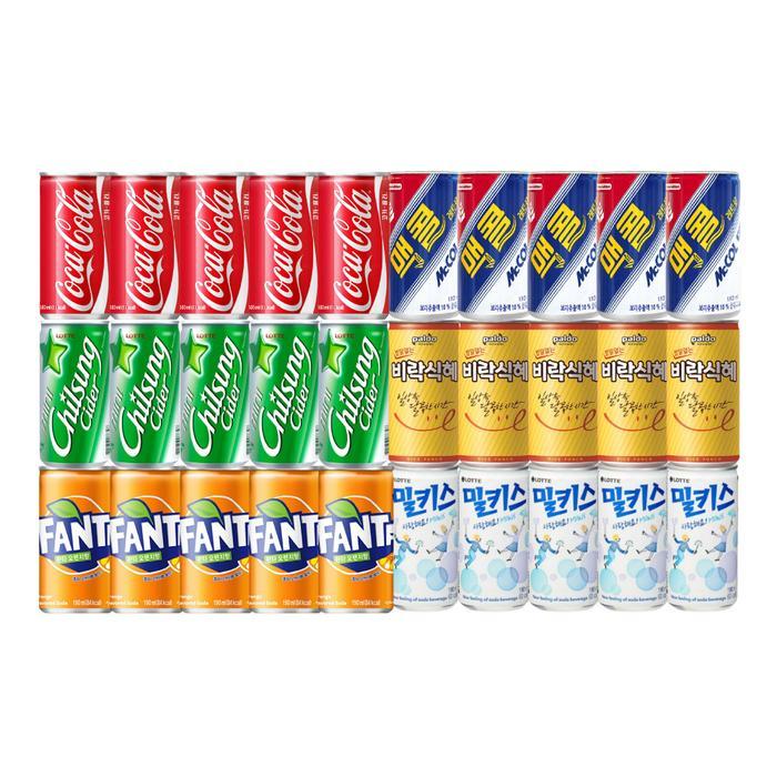 한번에먹자쇼핑몰 작은캔 음료수 6종 5캔씩 / 콜라+맥콜+환타+칠성사이다+밀키스+밥알없는 비락식혜