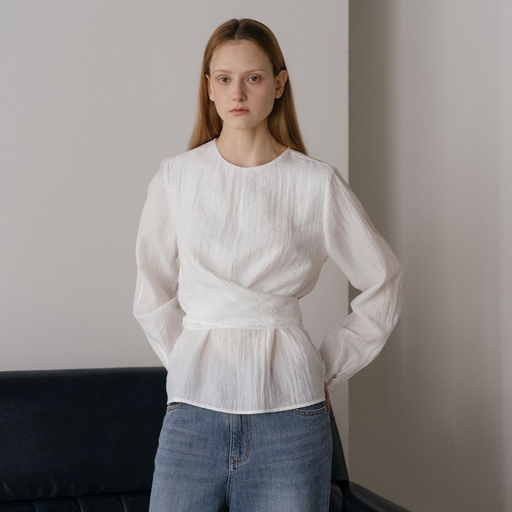 노운베러 Crinkle strap blouse [KNSS05BL01]_Ivory