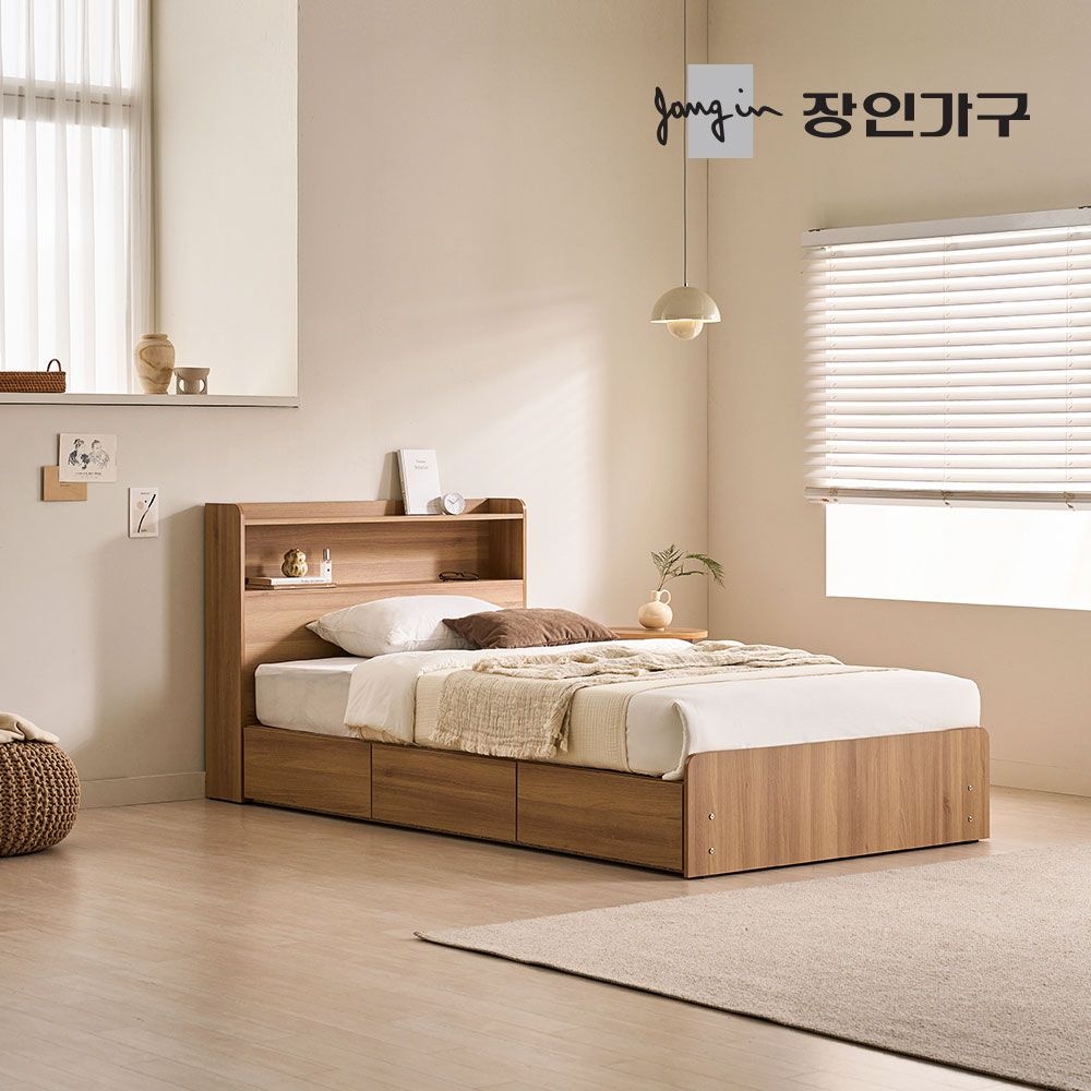 장인가구 토리노 수납헤드 서랍침대 싱글+본넬스프링매트