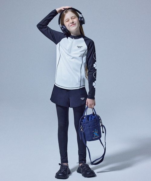 COVERNAT 키즈 클로버 래쉬가드 반집업 셋업 블랙 CK2502RG88BK