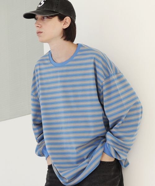 [매장정품} moderment 시티 오버사이즈 스트라이프 티셔츠 [라이트블루]