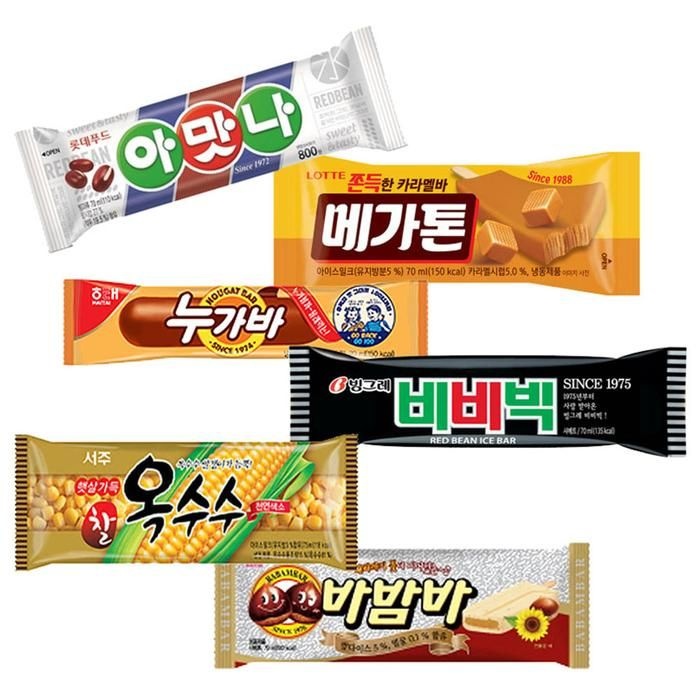 베스트 옛날 아이스크림 6종 30개 해태 바밤바 누가바 비비빅 아맛나 메가톤바 서주 찰 옥수수 아이스크림