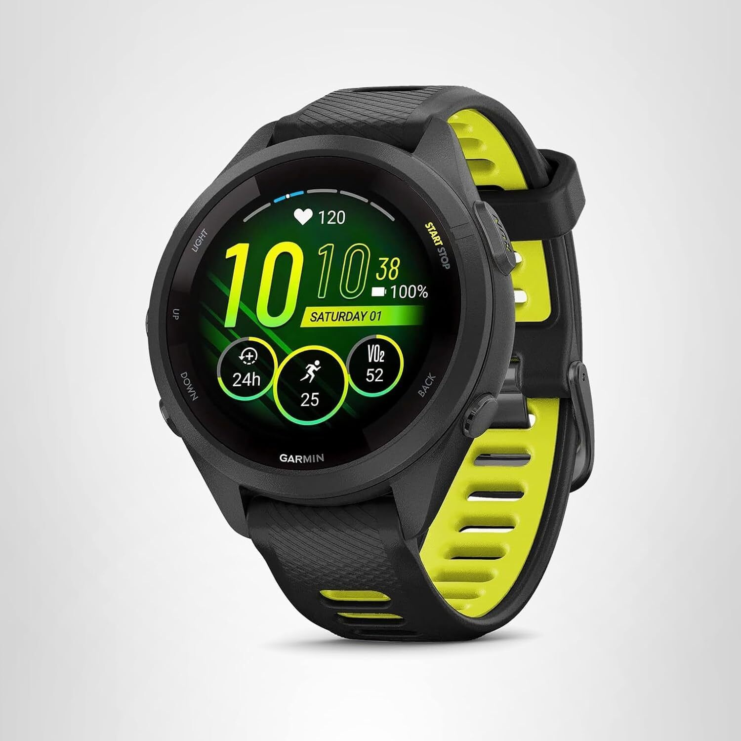 [해외] Garmin Forerunner 265S 러닝 스마트워치 컬러 AMOLED 디스플레이 훈련 지표 및 회복 정보 블랙 앤 앰프 옐