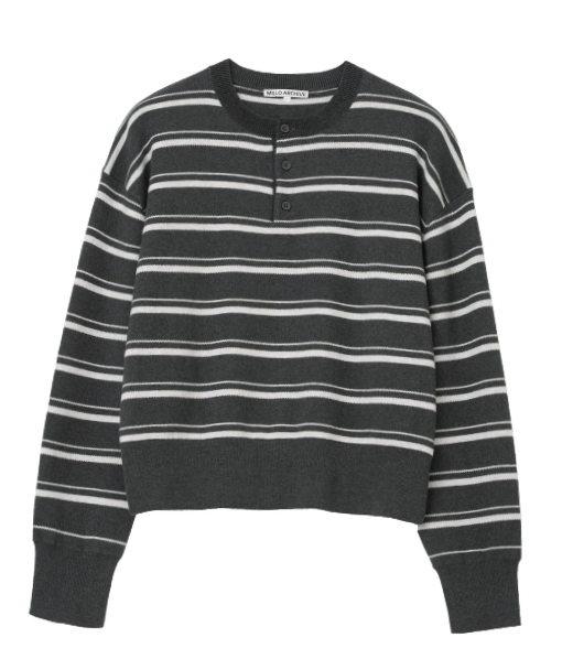 국내매장판 밀로아카이브 퍼즈 스트라이프 헨리넥 니트 차콜 444142