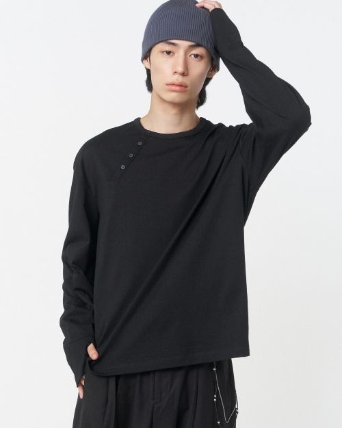 4월 2일 배송 MISEKISEOUL MEN 다이애그널 DIAGONAL henley neck long s리 LEEves BLACK MSKM254LS02BK 199215