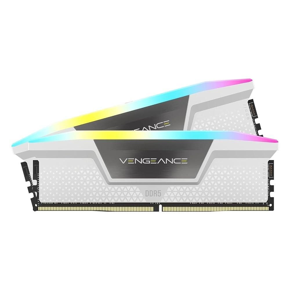 [해외] 0279991 CORSAIR Vengeance RGB DDR5 RAM 32GB (2x16GB) 6400 CL36 인텔 XMP iCUE 호환용 컴퓨터 메모리 화이트 (CMH32GX5M2B6400C36W)