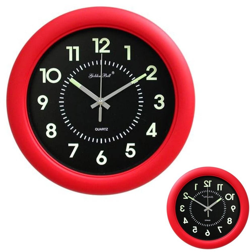 뮤 빨강 제조한국 벽걸이 원형 거실벽 야광시계 인테리어벽 32cm APM4070 무소음