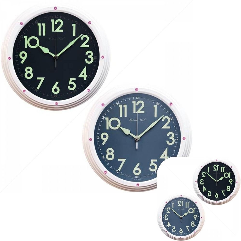 뮤 원형메탈시계 야광 인테리어벽 핑크 건전지벽 볼록 큐빅벽걸이 거실벽 25cm화이트 APM5246 무소음벽