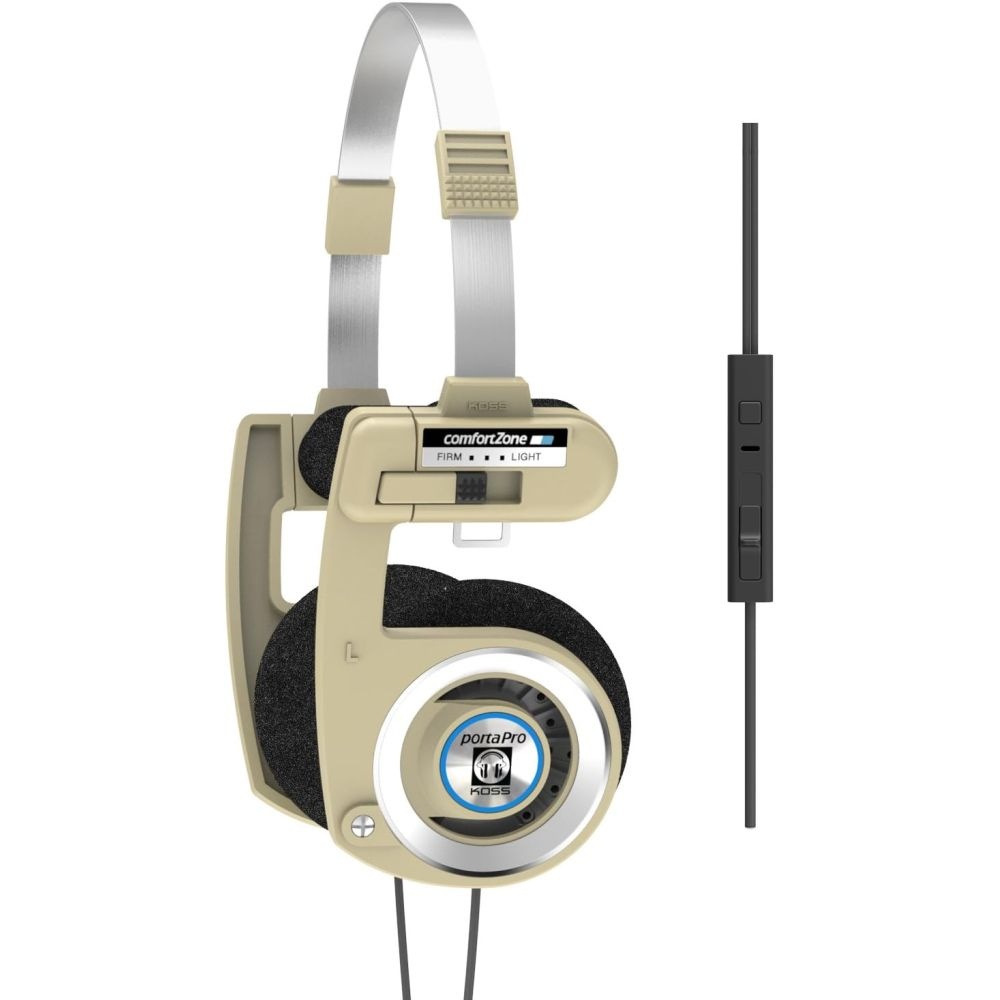 [해외] Koss 코스 Porta Pro 한정판 온이어 헤드폰 인라인 마이크 하드 휴대용 케이스 포함 3.5mm 플러그 베이지