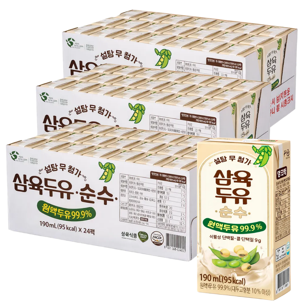 [삼육식품]삼육두유 순수 190ml 24팩 x 3박스 총72팩 무가당 담백한 두유 / 코스트코