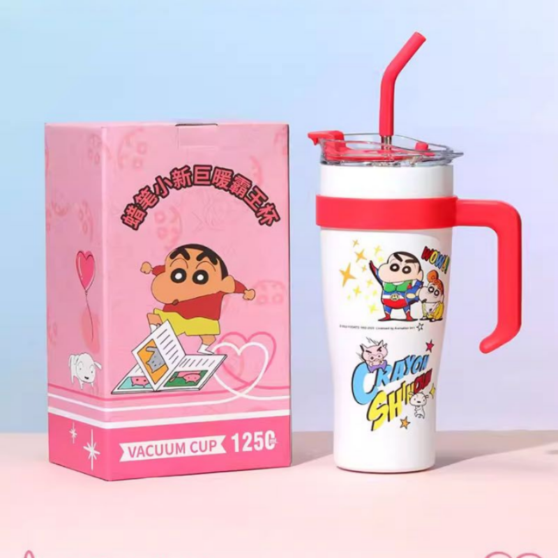 짱구 칼라손잡이 대용량 텀블러 1250ml 직수 빨대 2type