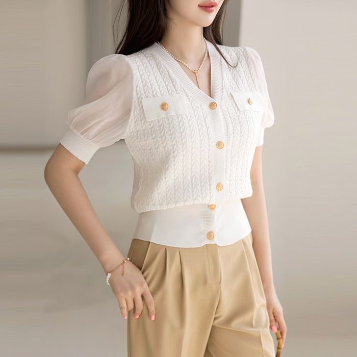 스타일온미 [스타일온미] 블랑슈 실크블렌딩 꽈배기 스카시 블라우스 니트