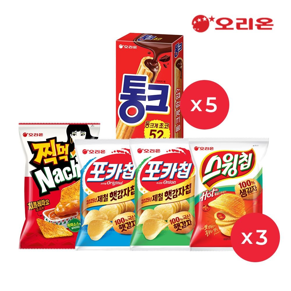 [롯데온] 찍먹나쵸 치폴레 3개 + 포카칩 오리지널 3개 + 어니언 3개 + 스윙칩 3개 + 통크 5개