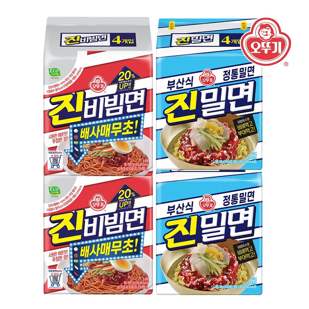 [온세일]오뚜기_진비빔면 (156GX4)x2팩+진밀면 (135GX4) x2팩 총4팩(16개)