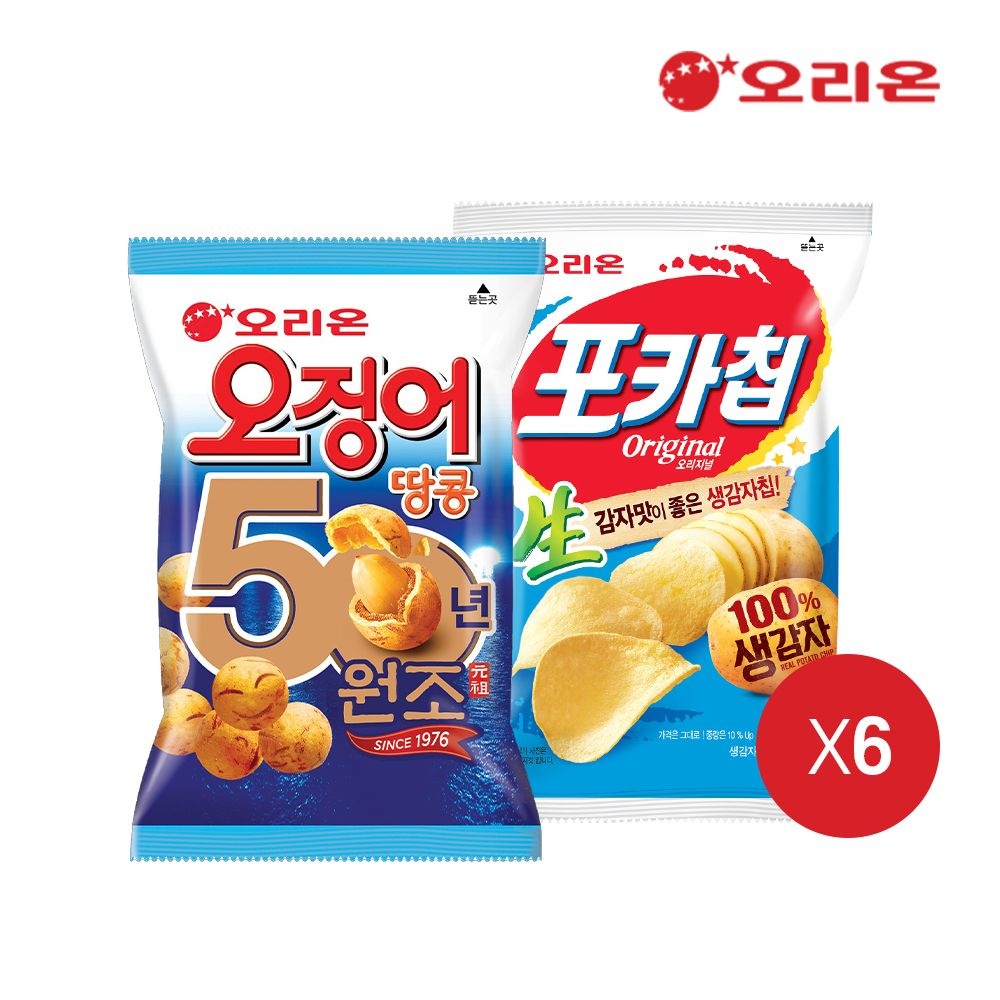 [브랜드데이]오리온 오징어땅콩(98g) 6개 + 포카칩 오리지널(66g) 6개