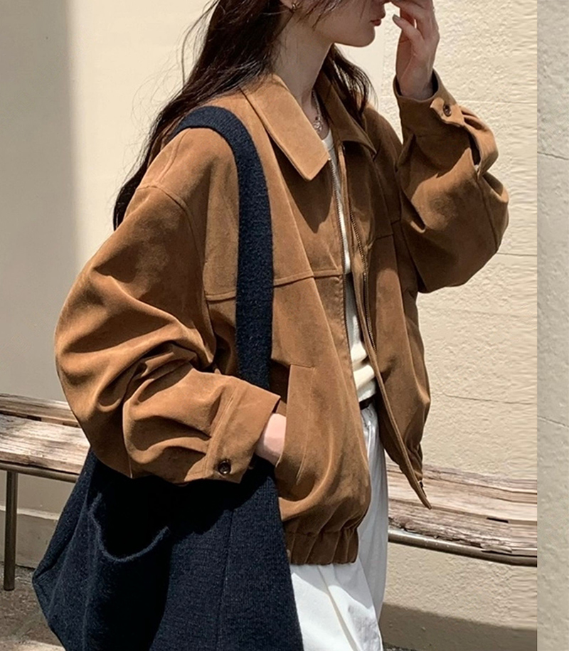 쿠키 스웨이드 절개 카라 집업 점퍼 자켓