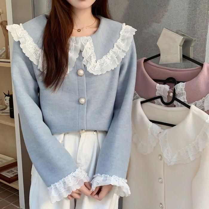 [패션플러스][주식회사 브이와이][JHL70641_51IB]레이스 진주버튼 블라우스 페미닌 둥근카라 (29883774A)