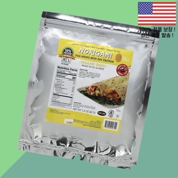 Norigami [해외] 노리가미 콩 단백질 프로틴 참깨를 넣은 계란말이 얇은 랩 10장 1.4온스 40g Norigami Egg Wraps Soy Protein Sesame Seeds 10 Thin