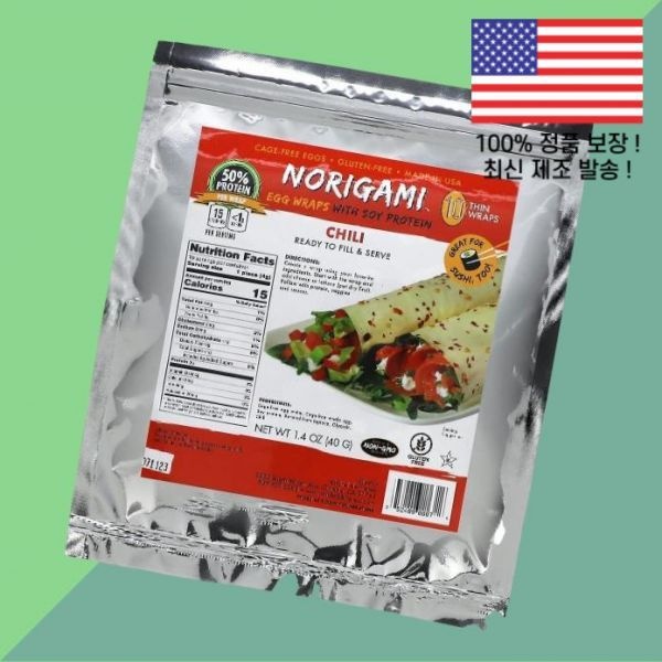 Norigami [해외] 노리가미 콩 단백질 프로틴 달걀말이 칠리 얇은 랩 10장 1.4온스 40g Norigami Egg Wraps Soy Protein Chili 10 Thin 1.4oz