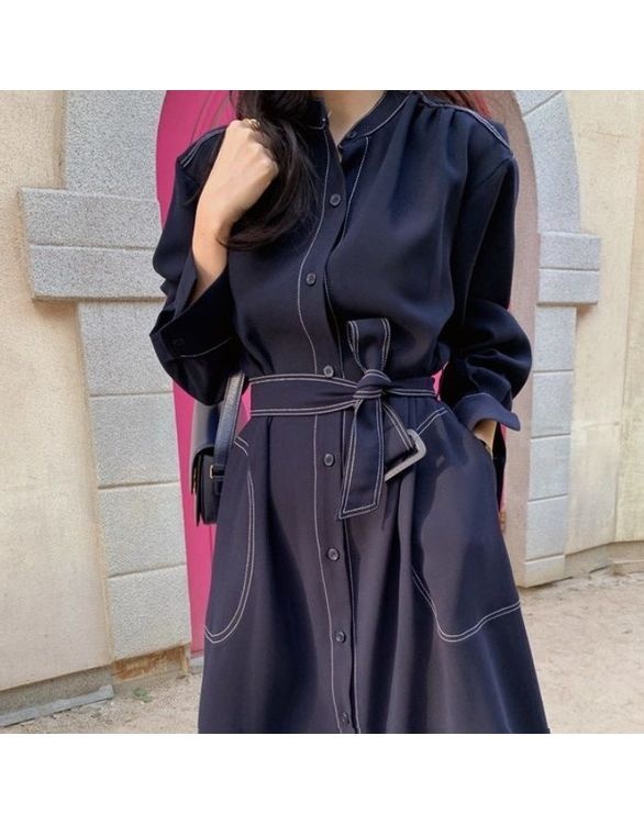 허그허그 허그허그 / 싱글 브레스티드 트렌치 롱 스트랩 코트원피스