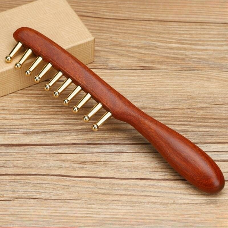 두피괄사 마사지 헤드 자오선 빗 구리 나무 Needling Guasha 두피 릴렉스 바디 셀룰 라이트 브러시