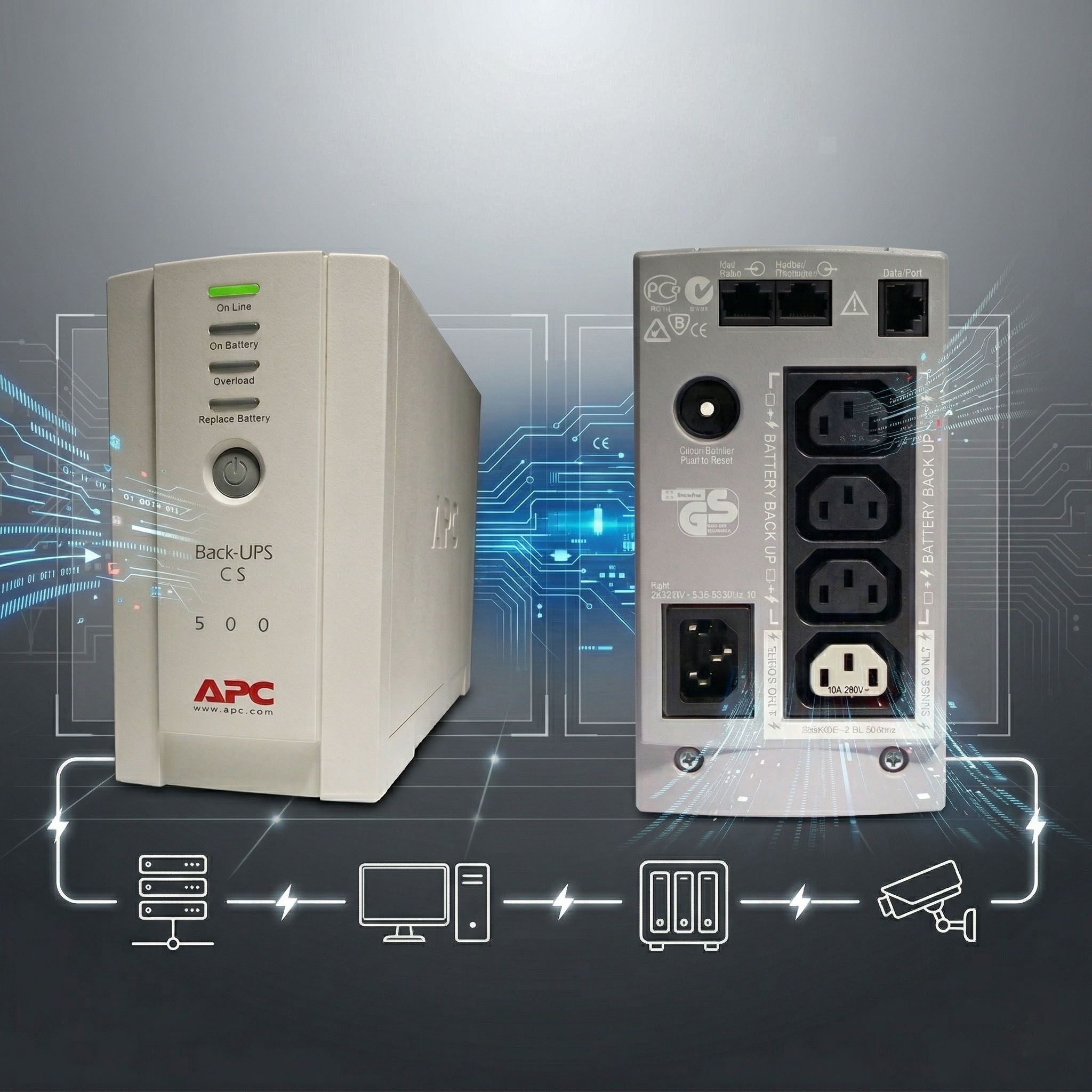 슈나이더일렉트릭 APC 타워형 UPS 무정전 전원 공급장치 300W 500VA 컴퓨터 비상 배터리 사무실 NAS CCTV 서버실 병원 학교