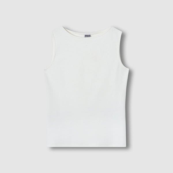 JAJU 여 코튼 립 보트넥 민소매 티셔츠 J116201076001 394689