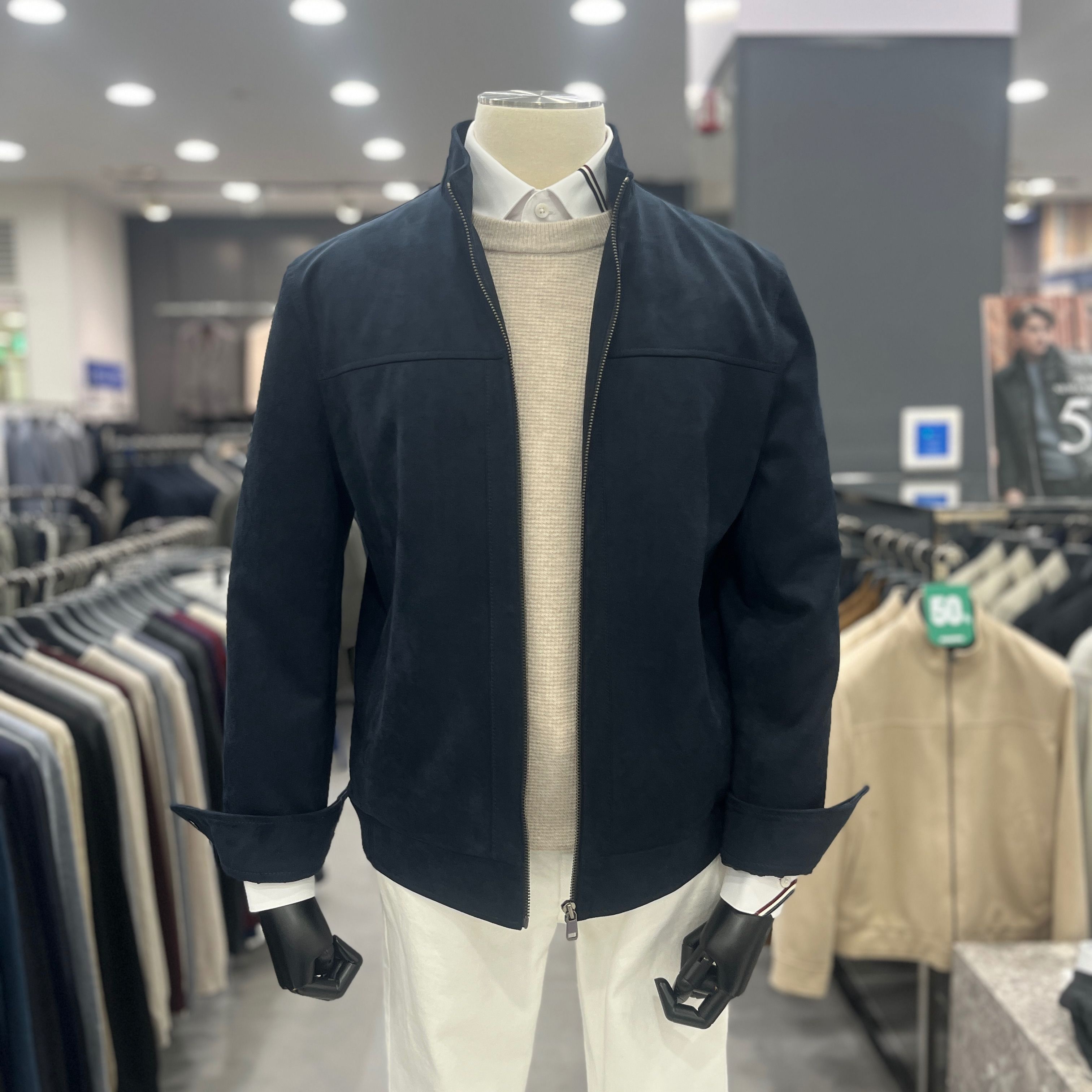 남자 간절기 봄 차이나카라 네이비 컬러 스웨이드 자켓OTSJ130 950470