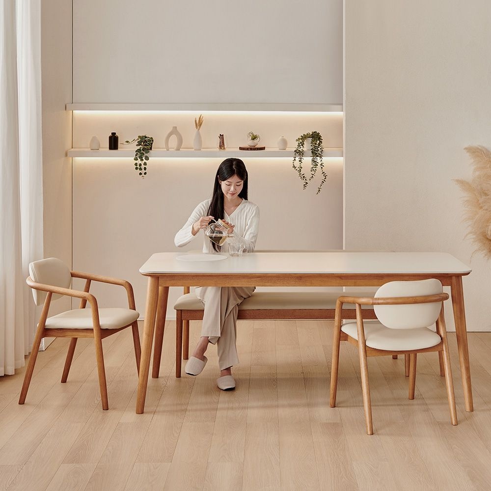 로라 6인용 원목 세라믹 식탁 세트 1800 (의자2+3인 벤치1) DF927591