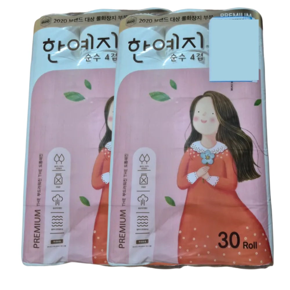 한예지 프리미어 순수 4겹 천연펄프 화장지 25m 30롤 2팩