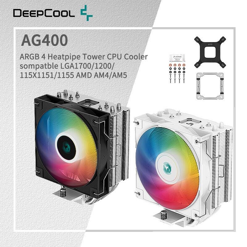 [해외] 램방열판 DEEPCOOL AG400 공기 쿨링기 4 히트 파이프 ARGB PWM 프로세서 CPU 쿨러 LGA1700 1200 115X 1151 1155 AMD AM4 AM5