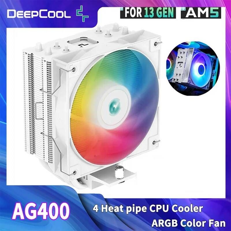 [해외] 램방열판 DEEPCOOL AG400 4 히트 파이프 CPU 공냉식 쿨러 ARGB PWM TDP 220W 라디에이터 LGA1700 1200 115X 1151 1155 AMD AM4 AM5