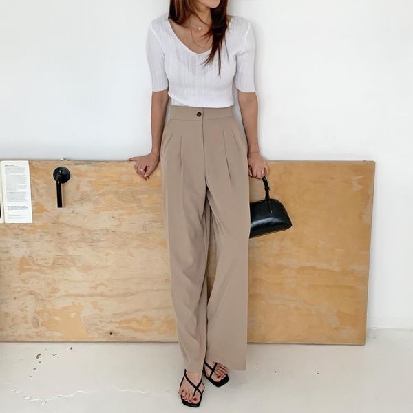 (현대Hmall) [하프클럽/옷자락]여성 폴리 스판 부드러운 와이드핏 핀턱 허리밴드 롱 팬