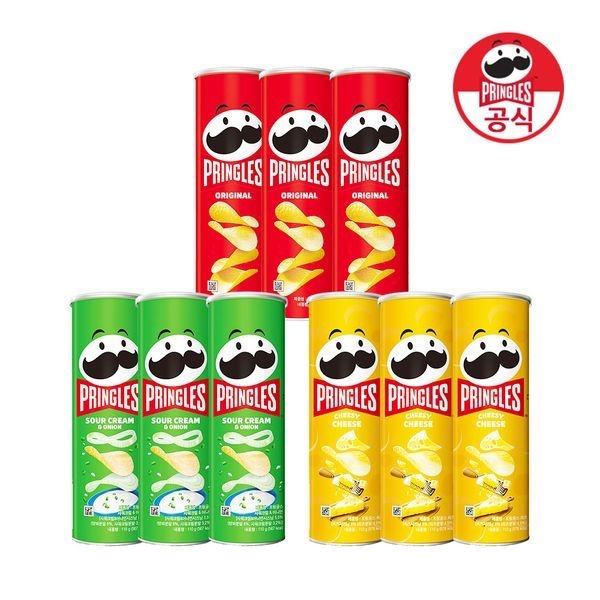 켈로그 [보리보리]프링글스 110g 혼합 9개 (오리지널3 + 양파3 + 치즈3)