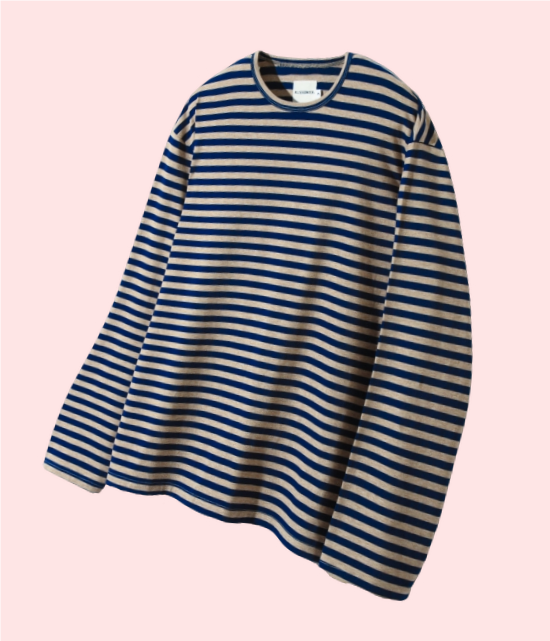 DIMITRI BLACK DIMITRI 블랙 레귀걸이 피어싱 이어링 악세서리 스트라이프 긴팔 롱슬리브 티셔츠 상의 네이비 오트밀 ABDDTL01NY 40466