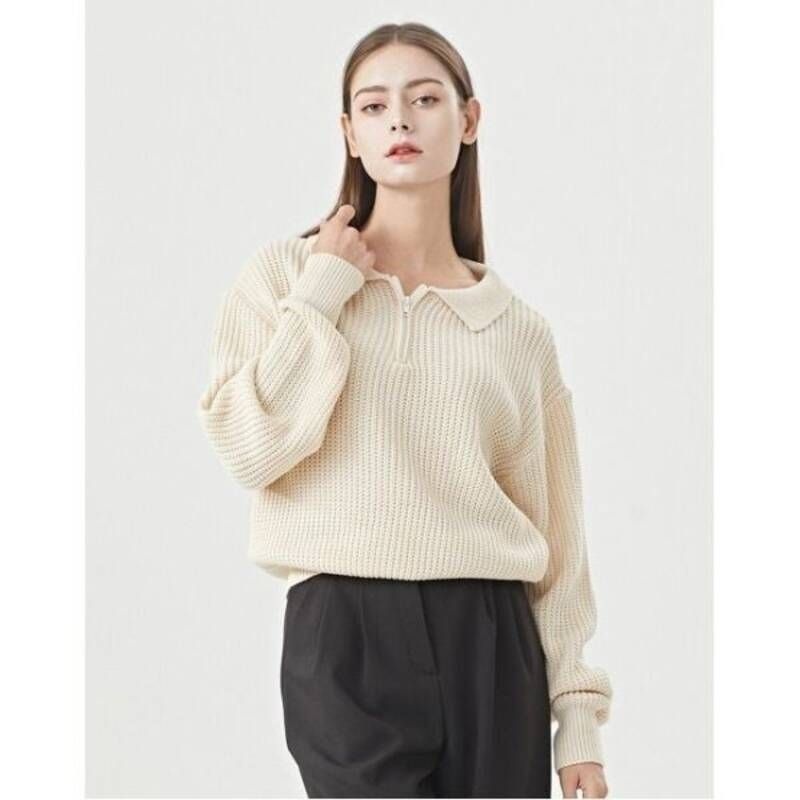 BNX 비엔엑스데일리 카라넥 지퍼 하찌 긴팔 니트 BU3KP012L02308931