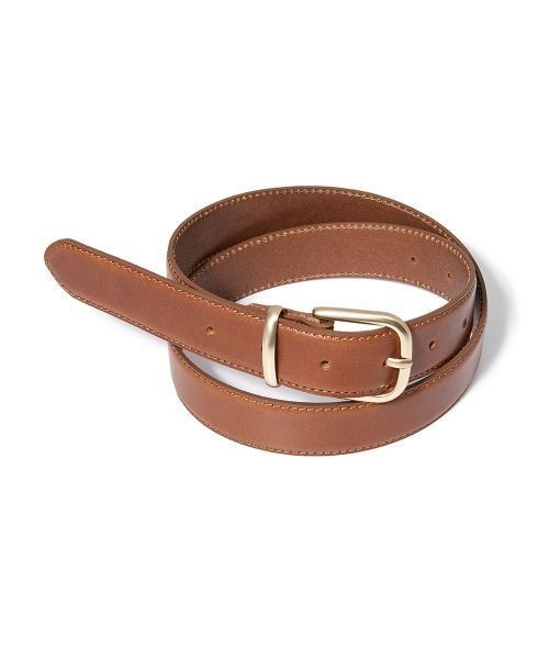 할렌 W round square gold buckle cowhide leather belt T027tan