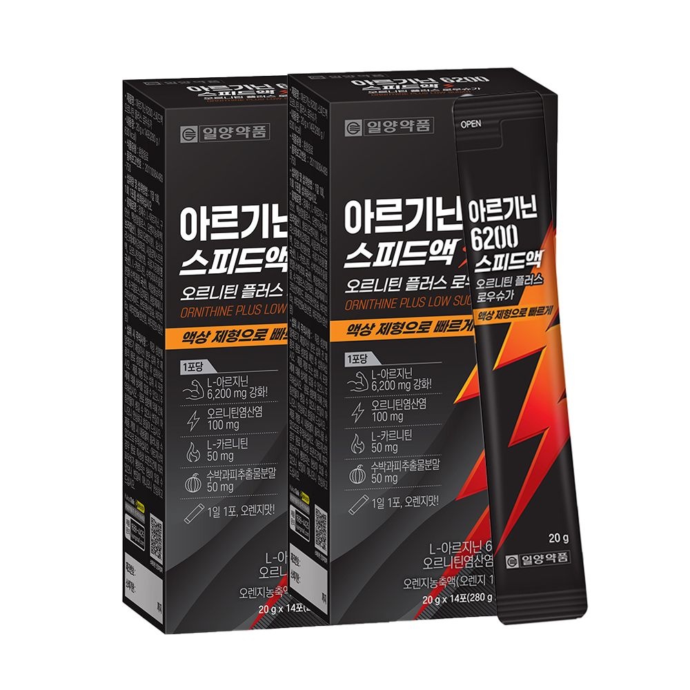 일양약품 아르기닌 6200스피드액 오르니틴 플러스 로우슈가 20g 14포 2개 - 오르니틴, 카르니틴
