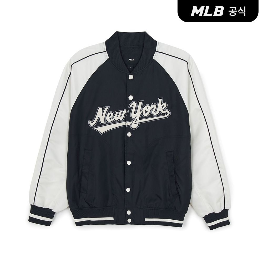 MLB [카리나&TWS PICK][공식] 26SS 공용 나일론 앞 컬시브 바시티자켓 NYM (Black) 3AJPV0161-09BKS