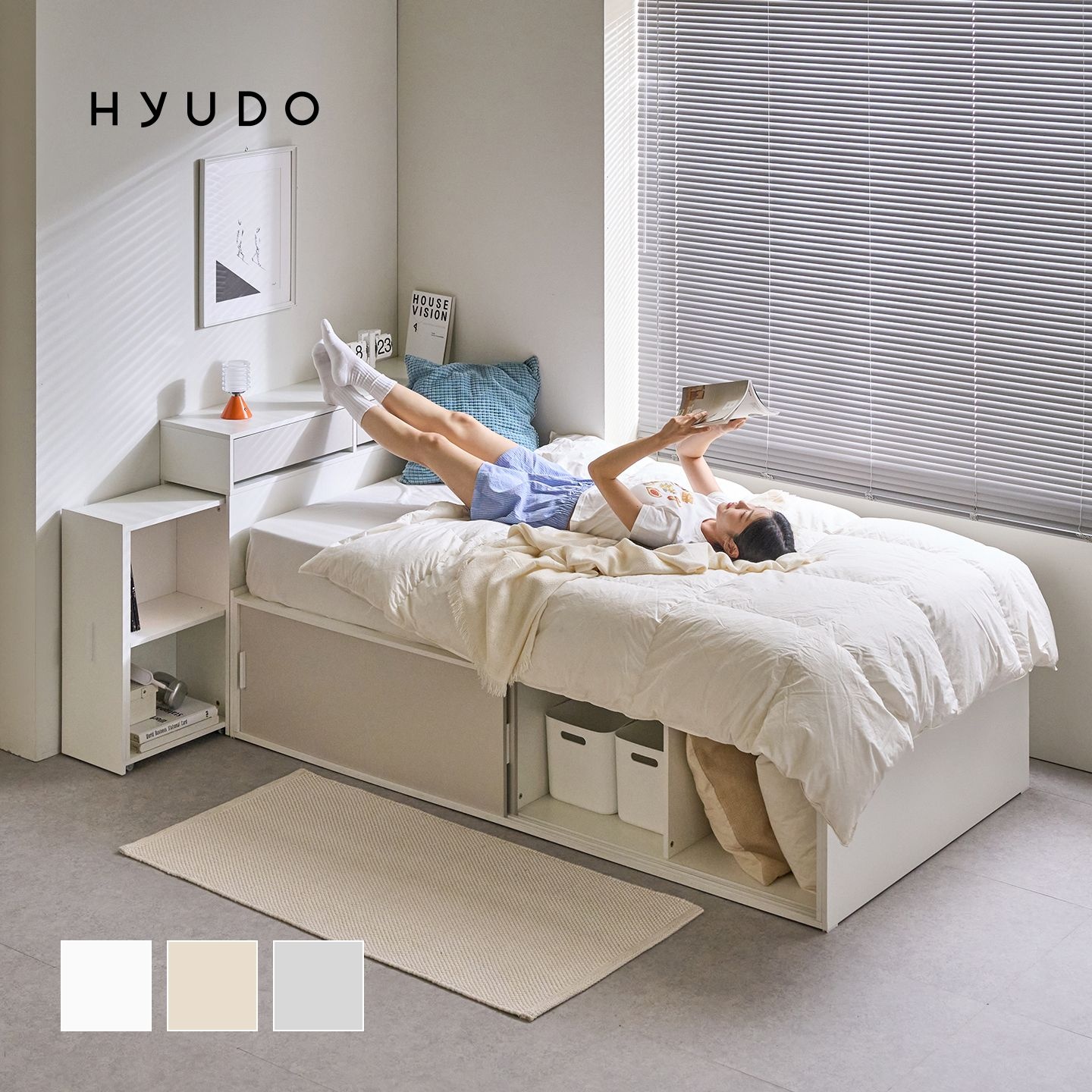 휴도 [5% 추가할인] 휴도 JAJA 슬라이딩 빅수납 선유 침대 수납헤드 프레임 SS