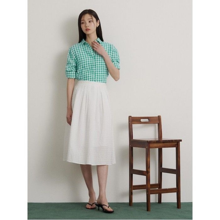 빈폴 리넨 깅엄체크 슬림숏 셔츠 그린 BF6364C07M