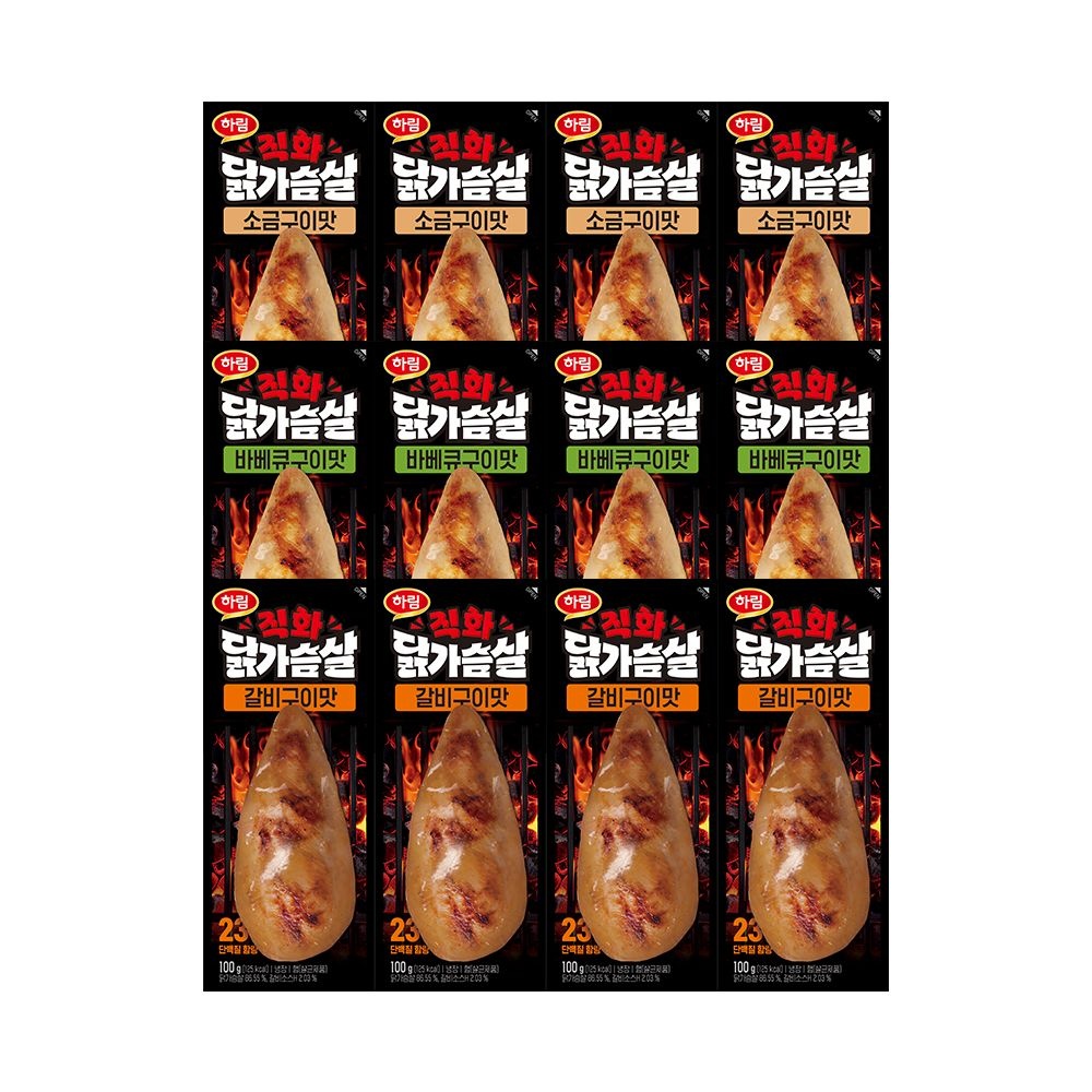 하림 하림 직화닭가슴살 3종 각4봉(총12봉)소금구이,바베큐,갈비구이