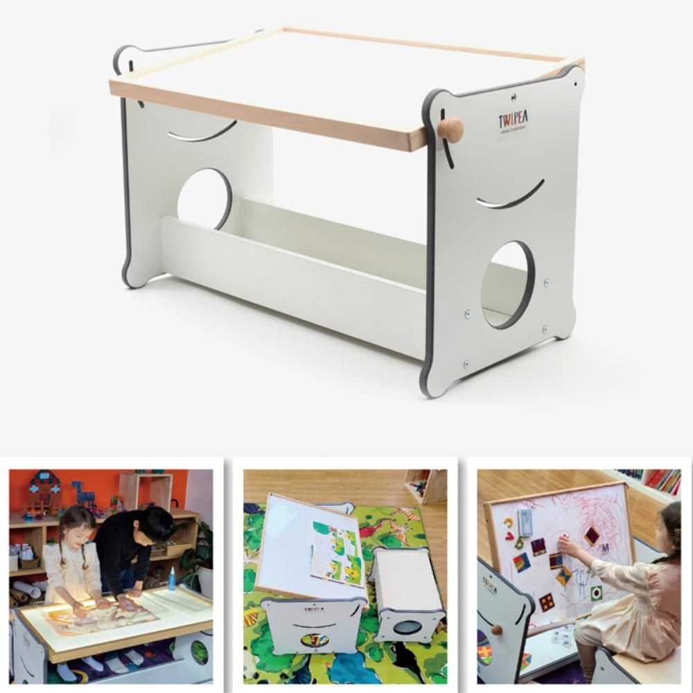 한국교육시스템 유아동 조명 라이트 이젤 독서대 원목 책상 테이블 2인용 자석보드