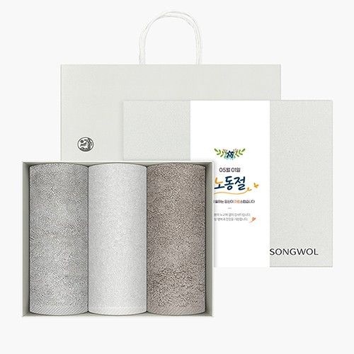 송월타월(주)(songwol-towel) 노동절 근로자의 날 기념선물 뉴컬러무지 3매 선물세트(쇼핑백) 기념수건 답례품