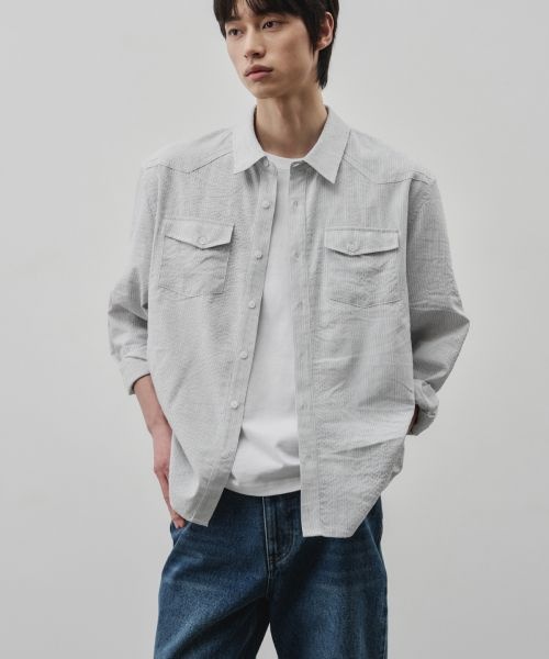 ALYSS 4월 7일 배송 알리스 ALYSS 웨스턴 리니어 스트라이프 크롭 셔츠 화이트 ALSSH6126WH 415666