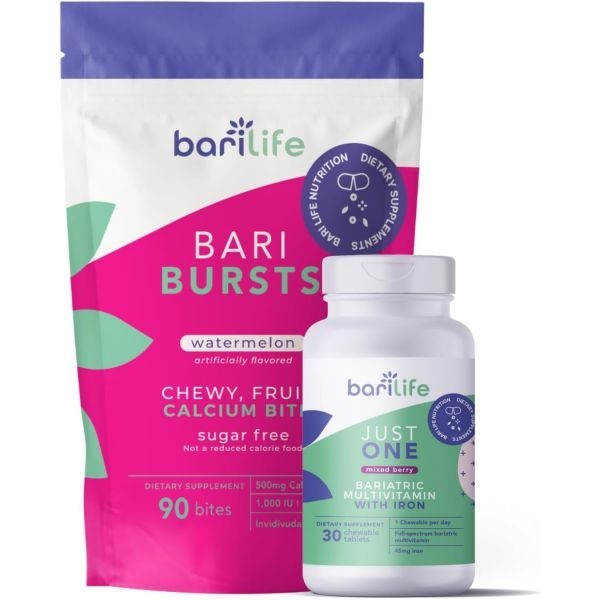 Bari Life Bari Life Just One Chewable: Once Daily Bariatric Multivitamin + Iron and and BariBurst Calcium Citrate Soft Chews for Gastric Bypass, Gastric Sleeve
